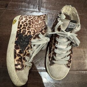 Golden Goose Brown Leopard High-Top Sneakers size 26 / 9.5 usa little kid CUTE!!